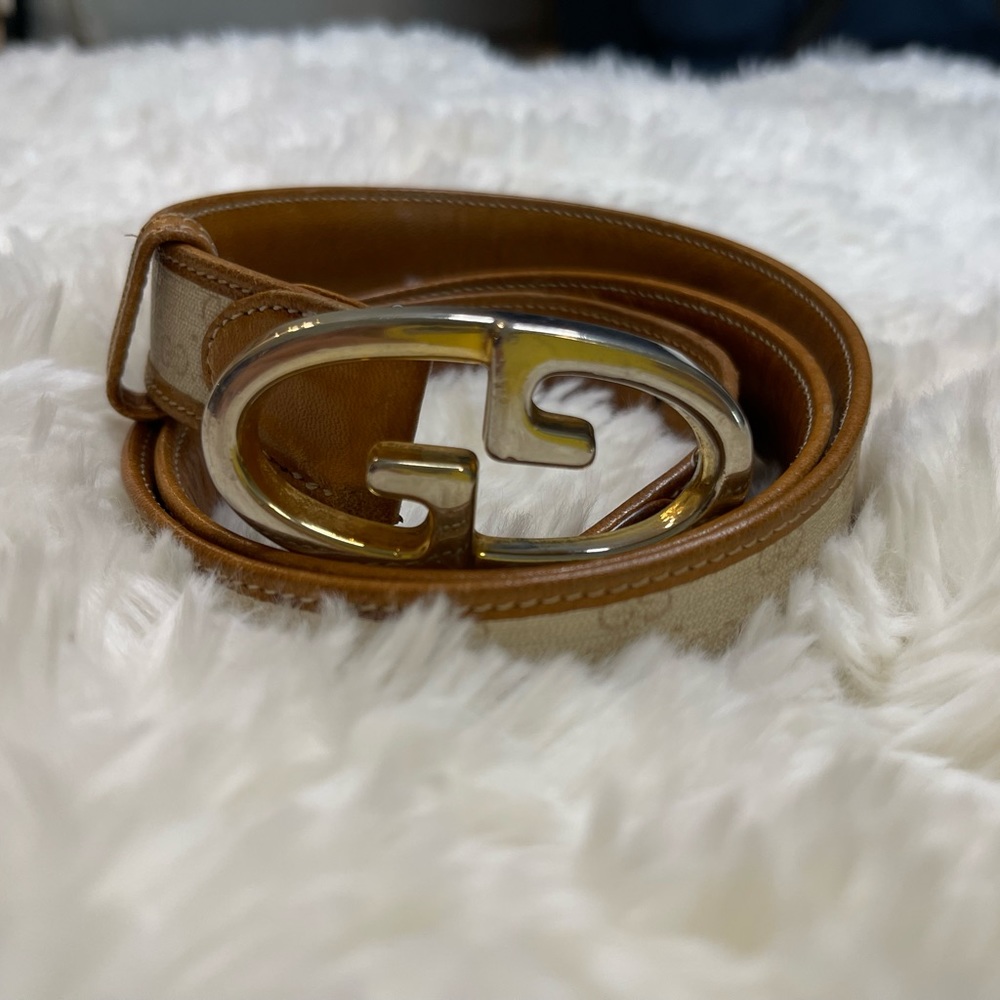 Vintage Gucci Tan/Gold Leather Belt Sz 90